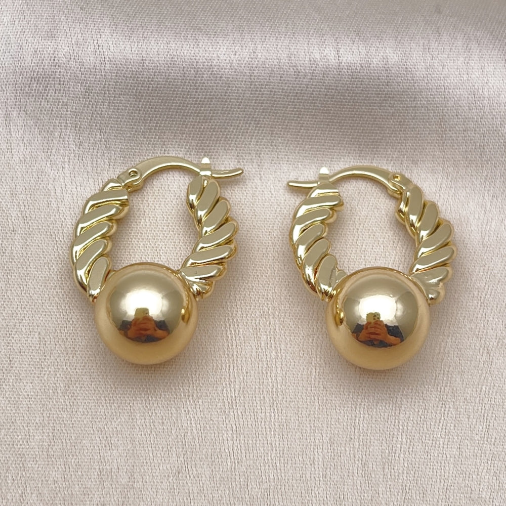 Oro Laminado Small Hoop, Gold Filled Style Ball Design, Polished, Golden Finish