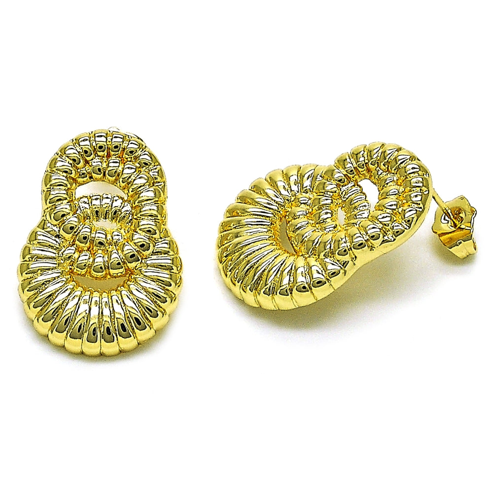 Oro Laminado Stud Earring, Gold Filled Style Infinite and Twist Design, Diamond Cutting Finish, Golden Finish