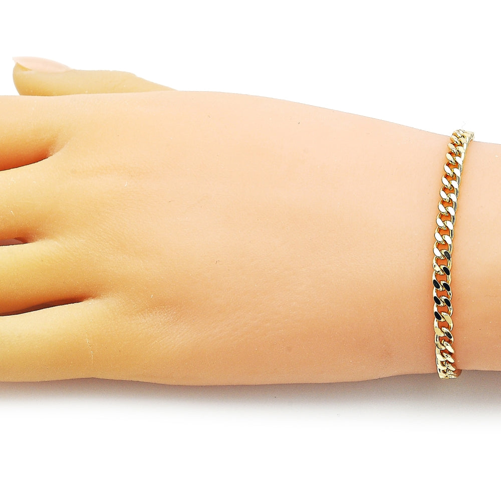 Oro Laminado Basic Bracelet, Gold Filled Style Miami Cuban Design, Polished, Golden Finish
