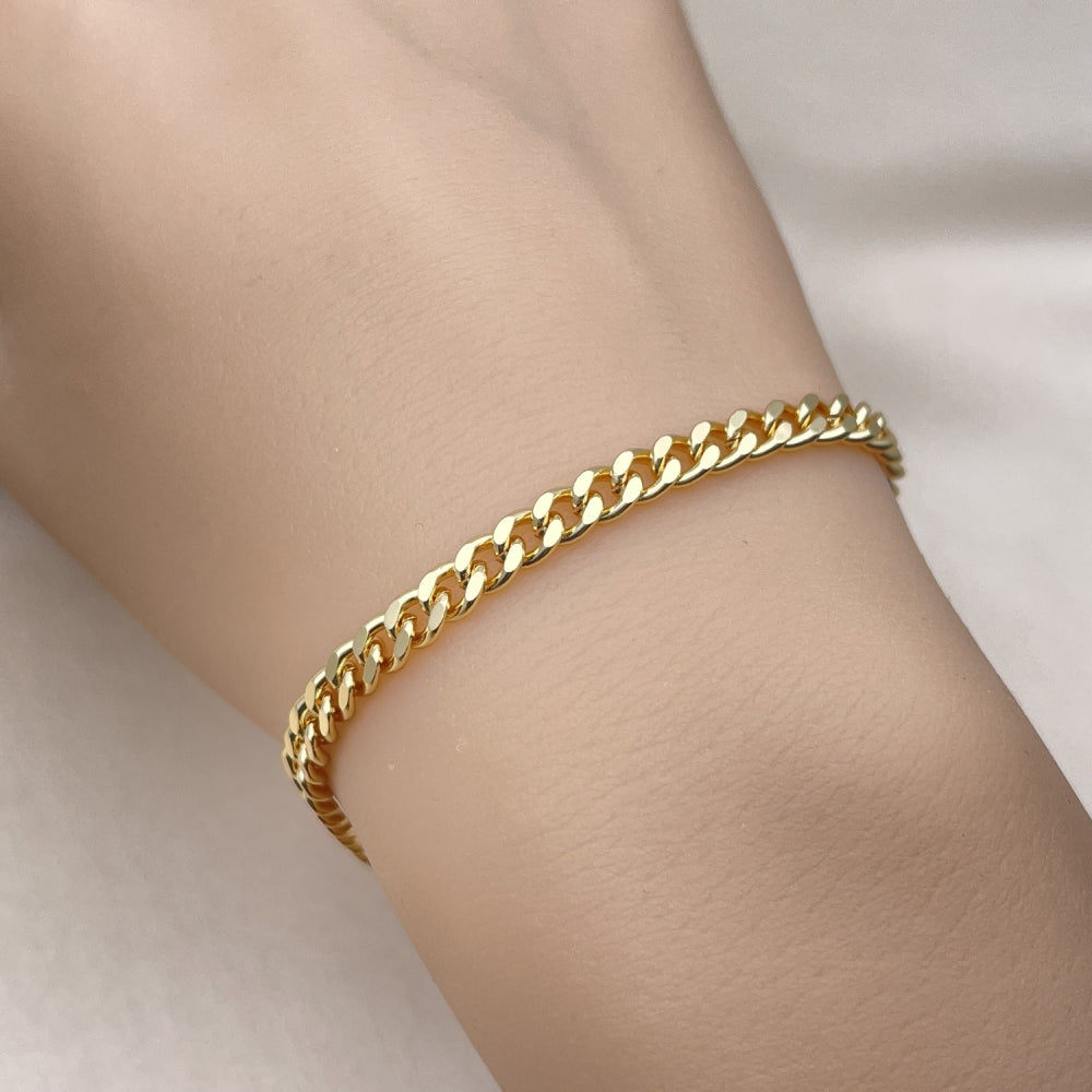 Oro Laminado Basic Bracelet, Gold Filled Style Miami Cuban Design, Polished, Golden Finish