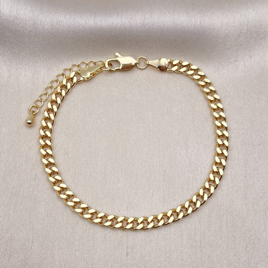 Oro Laminado Basic Bracelet, Gold Filled Style Miami Cuban Design, Polished, Golden Finish