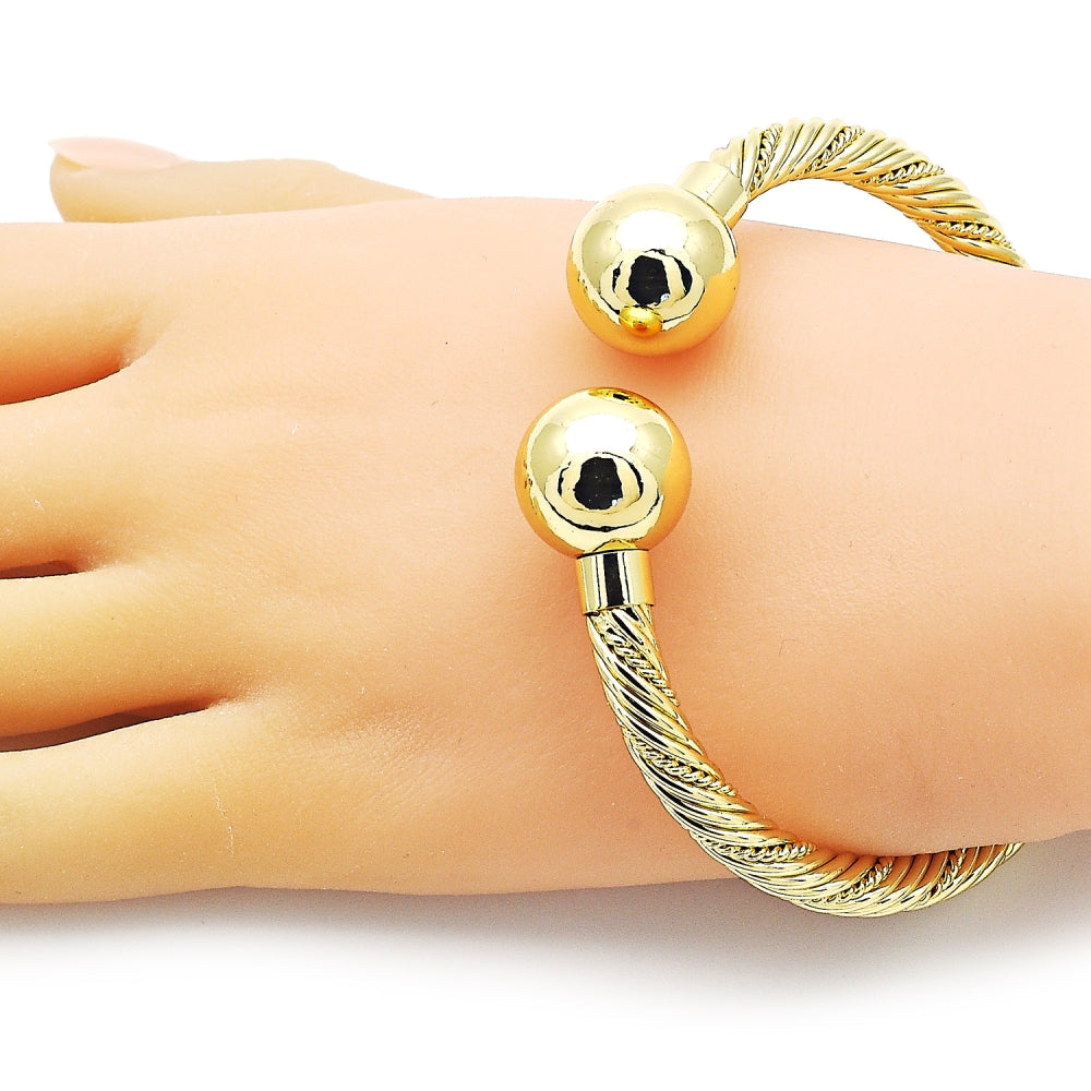Oro Laminado Individual Bangle, Gold Filled Style Ball and Twist Design, Polished, Golden Finish