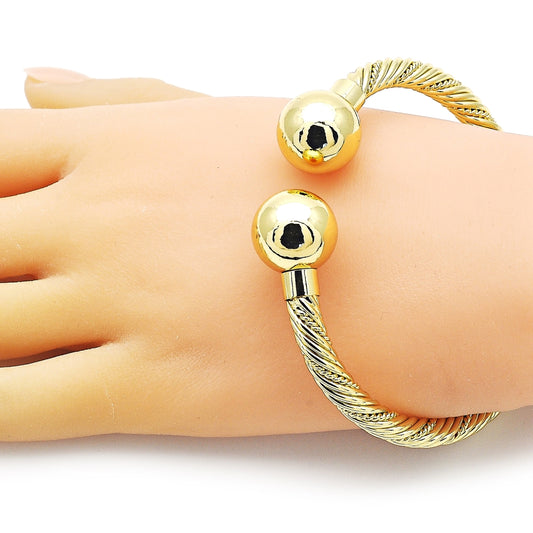 Oro Laminado Individual Bangle, Gold Filled Style Ball and Twist Design, Polished, Golden Finish