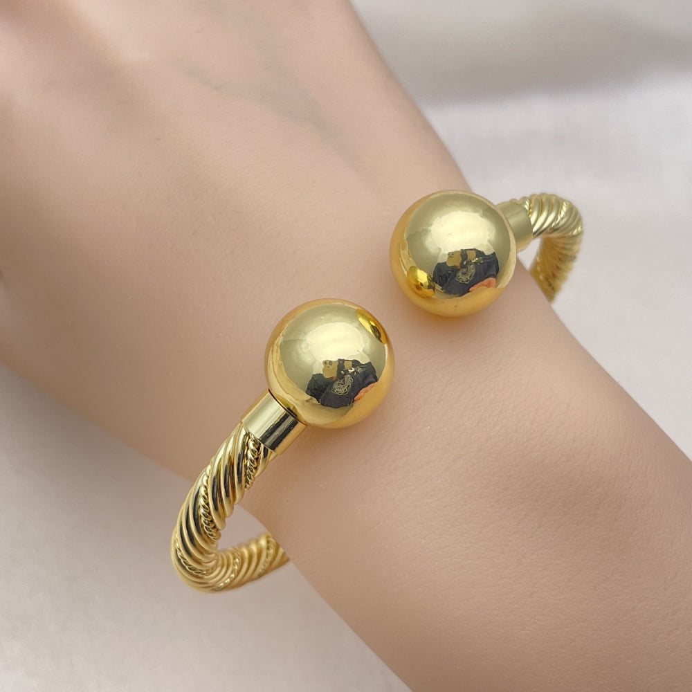 Oro Laminado Individual Bangle, Gold Filled Style Ball and Twist Design, Polished, Golden Finish