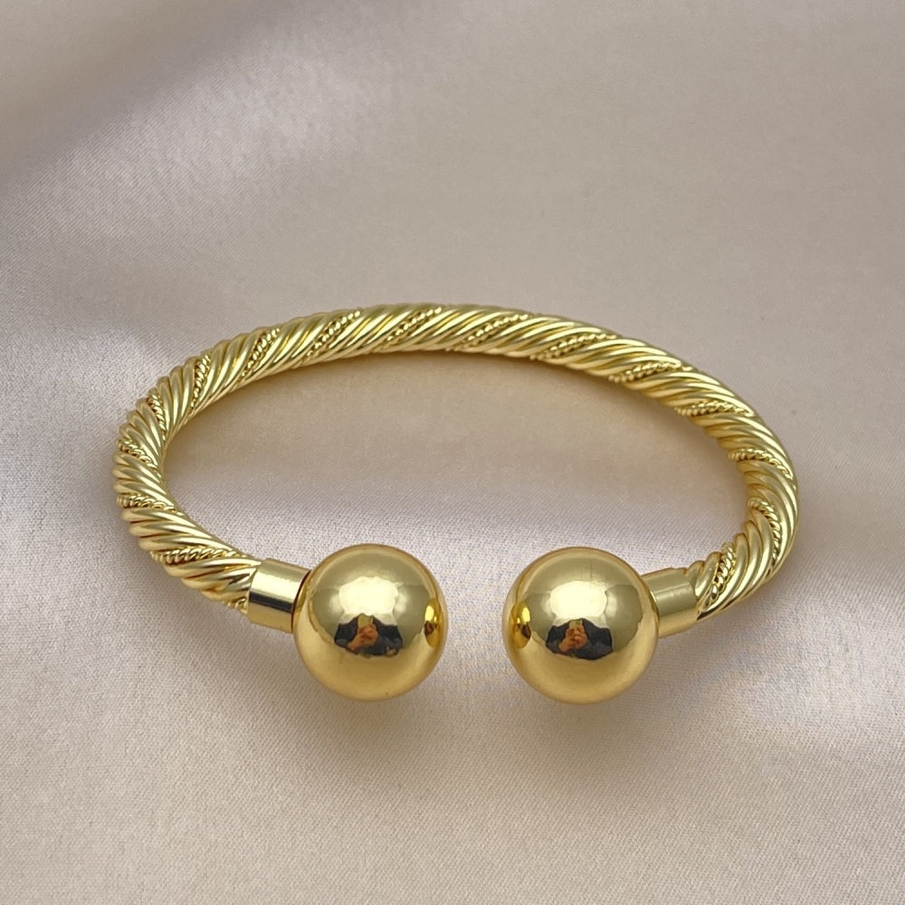 Oro Laminado Individual Bangle, Gold Filled Style Ball and Twist Design, Polished, Golden Finish
