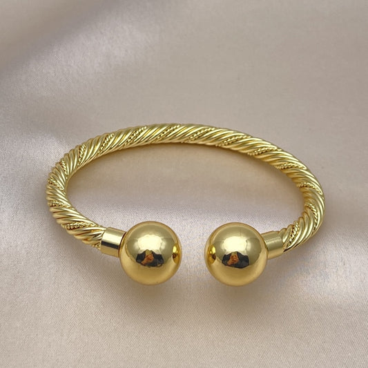 Oro Laminado Individual Bangle, Gold Filled Style Ball and Twist Design, Polished, Golden Finish