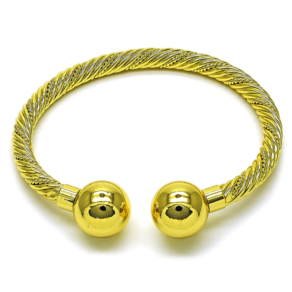 Oro Laminado Individual Bangle, Gold Filled Style Ball and Twist Design, Polished, Golden Finish