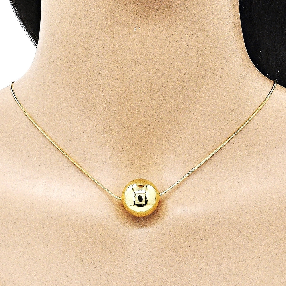 Oro Laminado Pendant Necklace, Gold Filled Style Ball and Hollow Design, Polished, Golden Finish