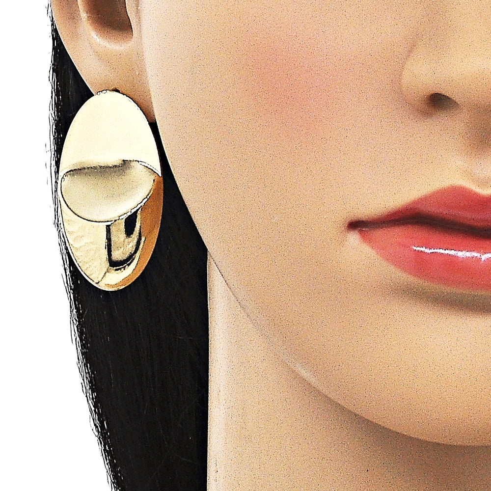 Oro Laminado Stud Earring, Gold Filled Style Polished, Golden Finish