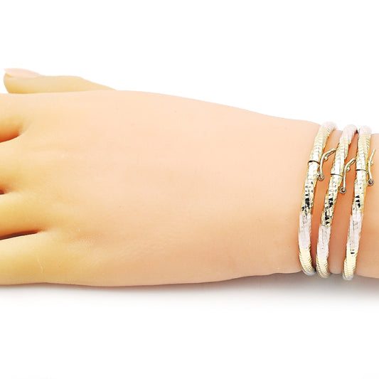Oro Laminado Trio Bangle, Gold Filled Style Hollow Design, Diamond Cutting Finish, Golden Finish
