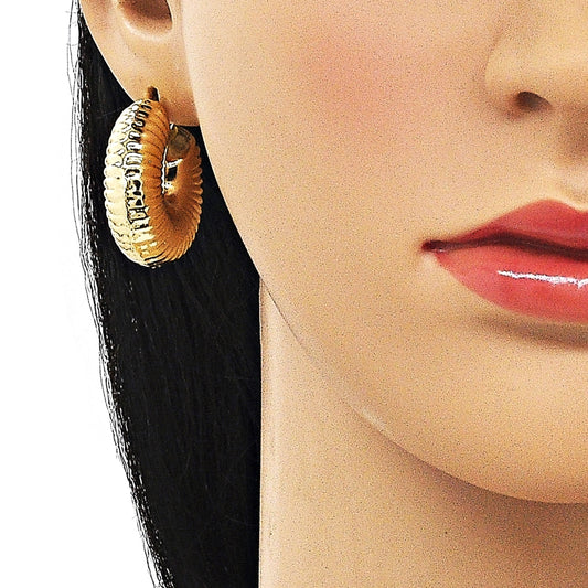 Oro Laminado Medium Hoop, Gold Filled Style Hollow Design, Diamond Cutting Finish, Golden Finish