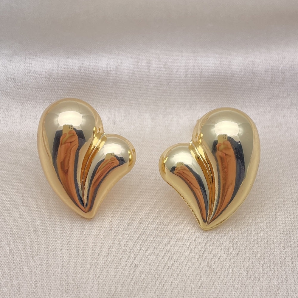 Oro Laminado Stud Earring, Gold Filled Style Heart and Hollow Design, Polished, Golden Finish