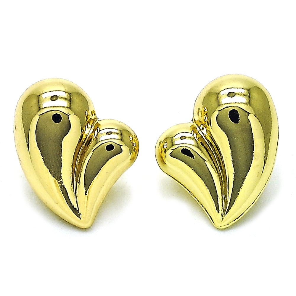 Oro Laminado Stud Earring, Gold Filled Style Heart and Hollow Design, Polished, Golden Finish