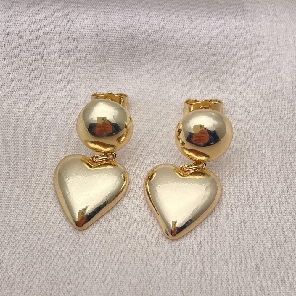 Oro Laminado Dangle Earring, Gold Filled Style Heart Design, Polished, Golden Finish