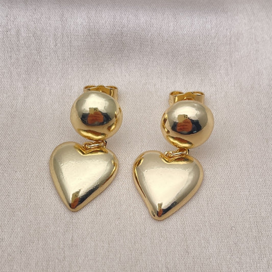 Oro Laminado Dangle Earring, Gold Filled Style Heart Design, Polished, Golden Finish
