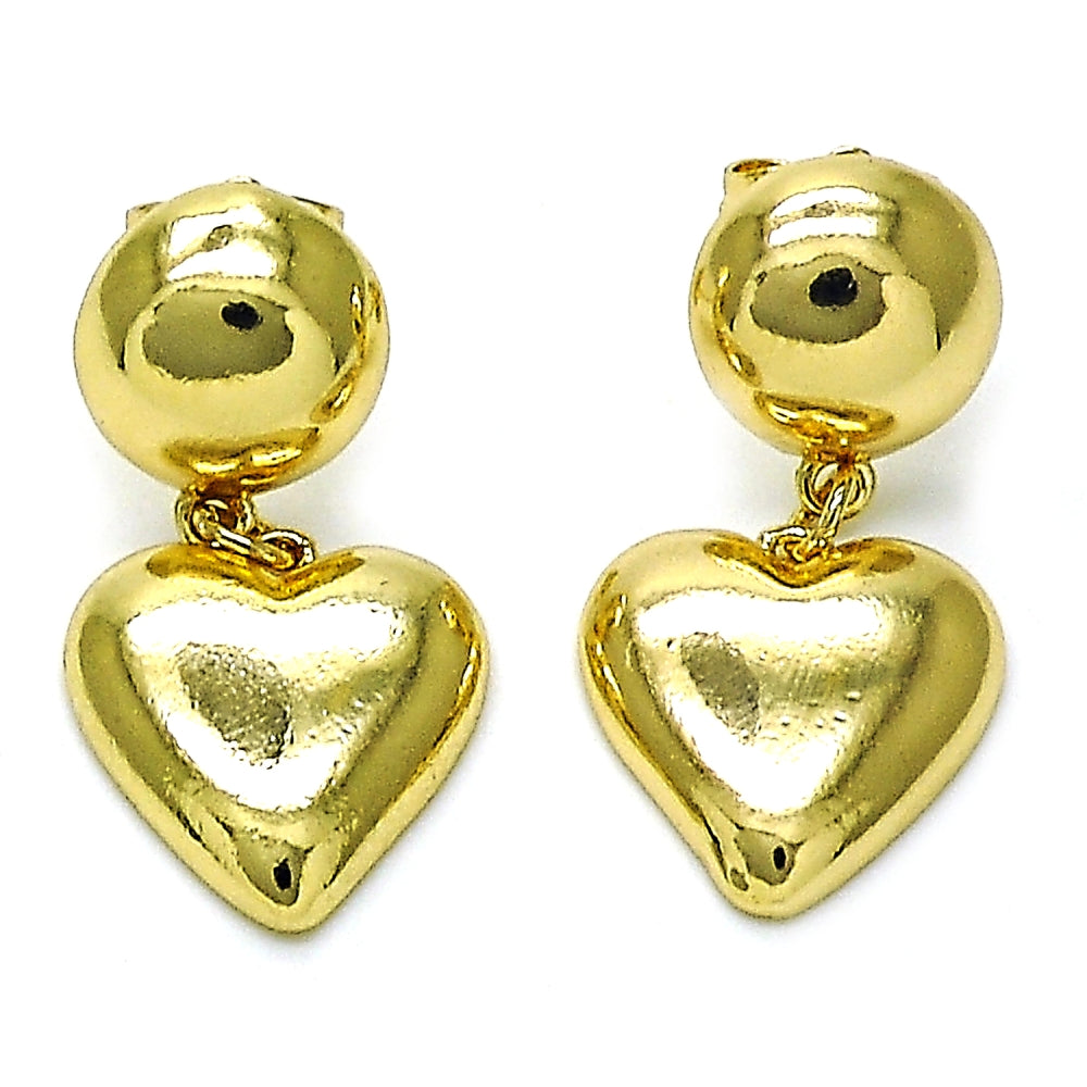 Oro Laminado Dangle Earring, Gold Filled Style Heart Design, Polished, Golden Finish