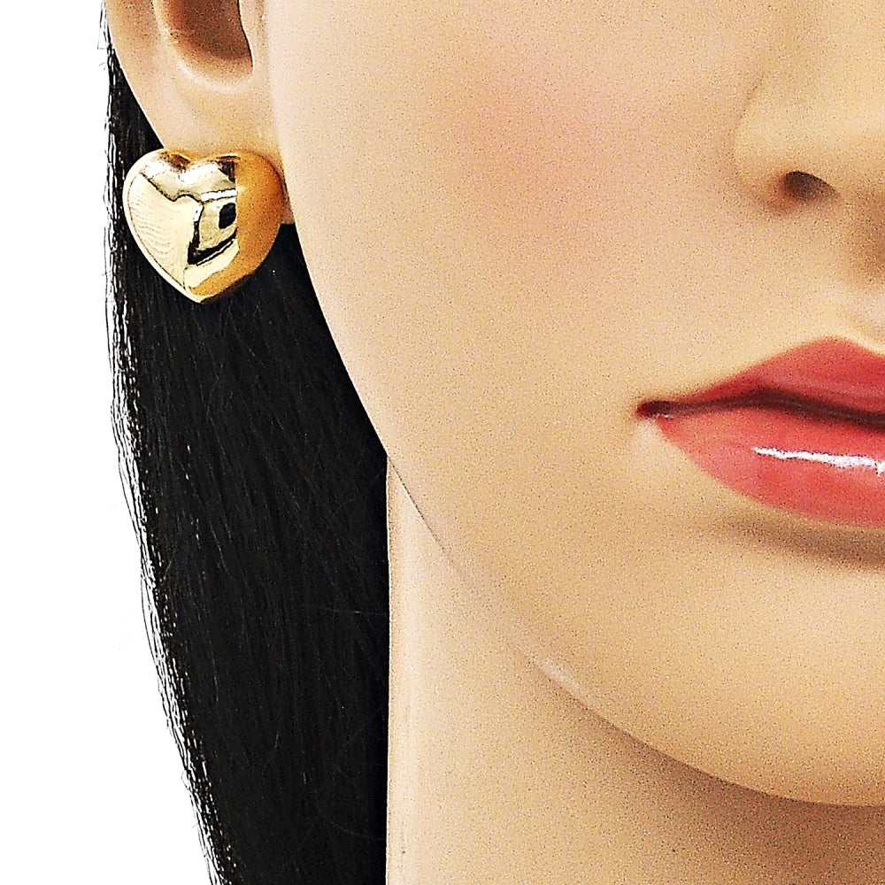 Oro Laminado Stud Earring, Gold Filled Style Heart Design, Polished, Golden Finish