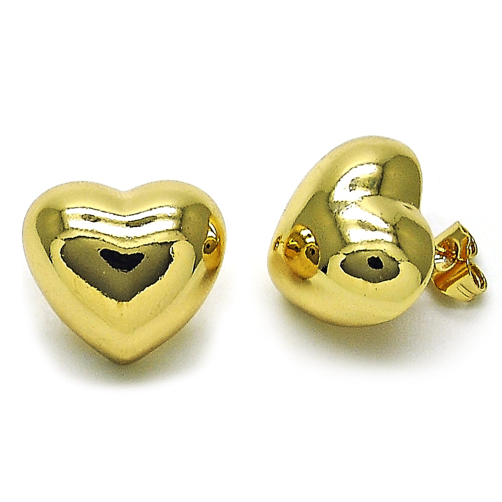 Oro Laminado Stud Earring, Gold Filled Style Heart Design, Polished, Golden Finish
