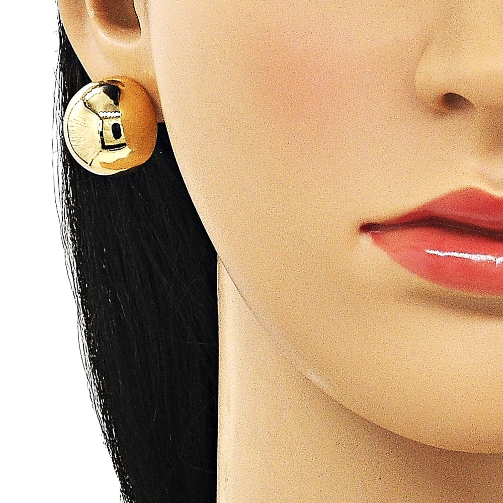 Oro Laminado Stud Earring, Gold Filled Style Ball Design, Polished, Golden Finish
