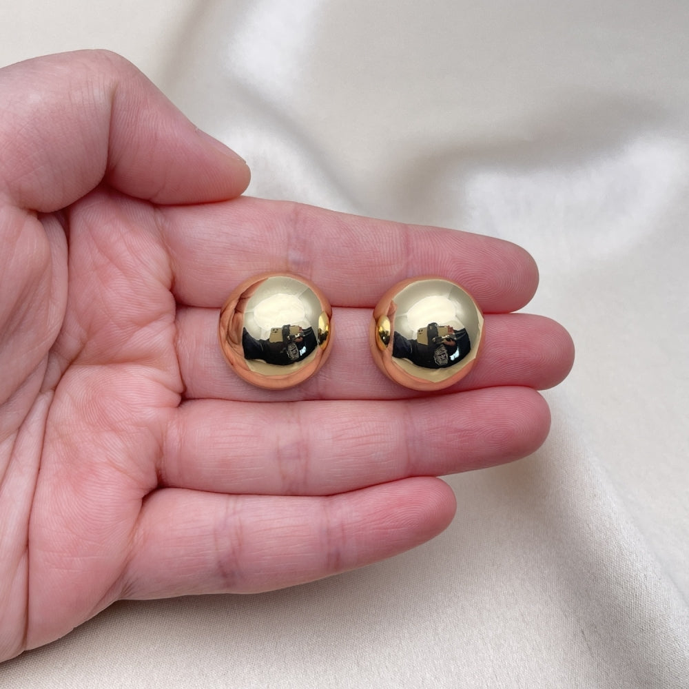 Oro Laminado Stud Earring, Gold Filled Style Ball Design, Polished, Golden Finish