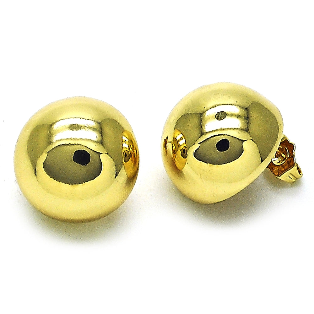 Oro Laminado Stud Earring, Gold Filled Style Ball Design, Polished, Golden Finish