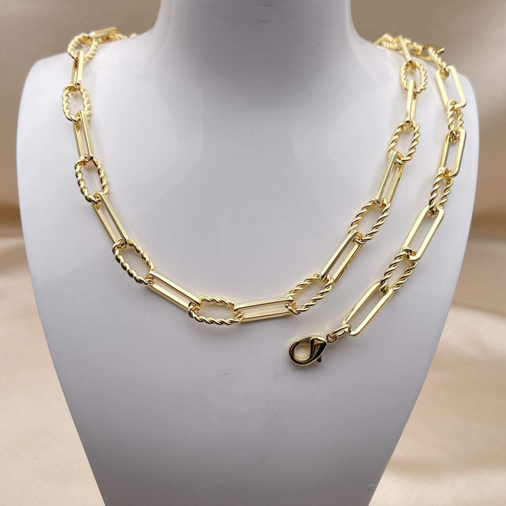 Oro Laminado Necklace and Bracelet, Gold Filled Style Twist Design, Polished, Golden Finish