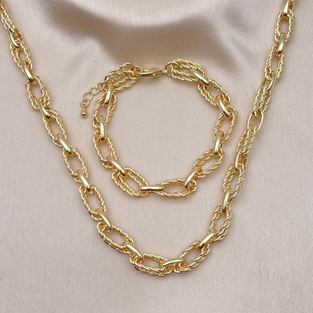 Oro Laminado Necklace and Bracelet, Gold Filled Style Twist Design, Polished, Golden Finish