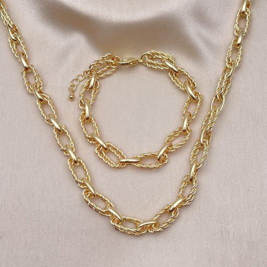 Oro Laminado Necklace and Bracelet, Gold Filled Style Twist Design, Polished, Golden Finish