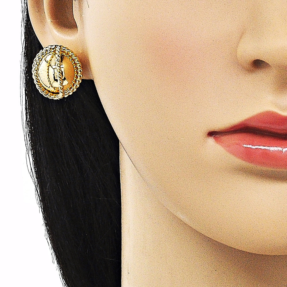 Oro Laminado Stud Earring, Gold Filled Style Ball and Twist Design, Polished, Golden Finish