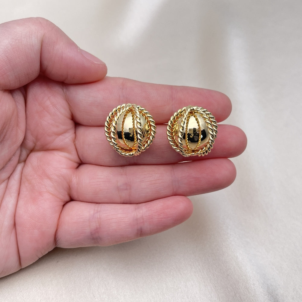 Oro Laminado Stud Earring, Gold Filled Style Ball and Twist Design, Polished, Golden Finish