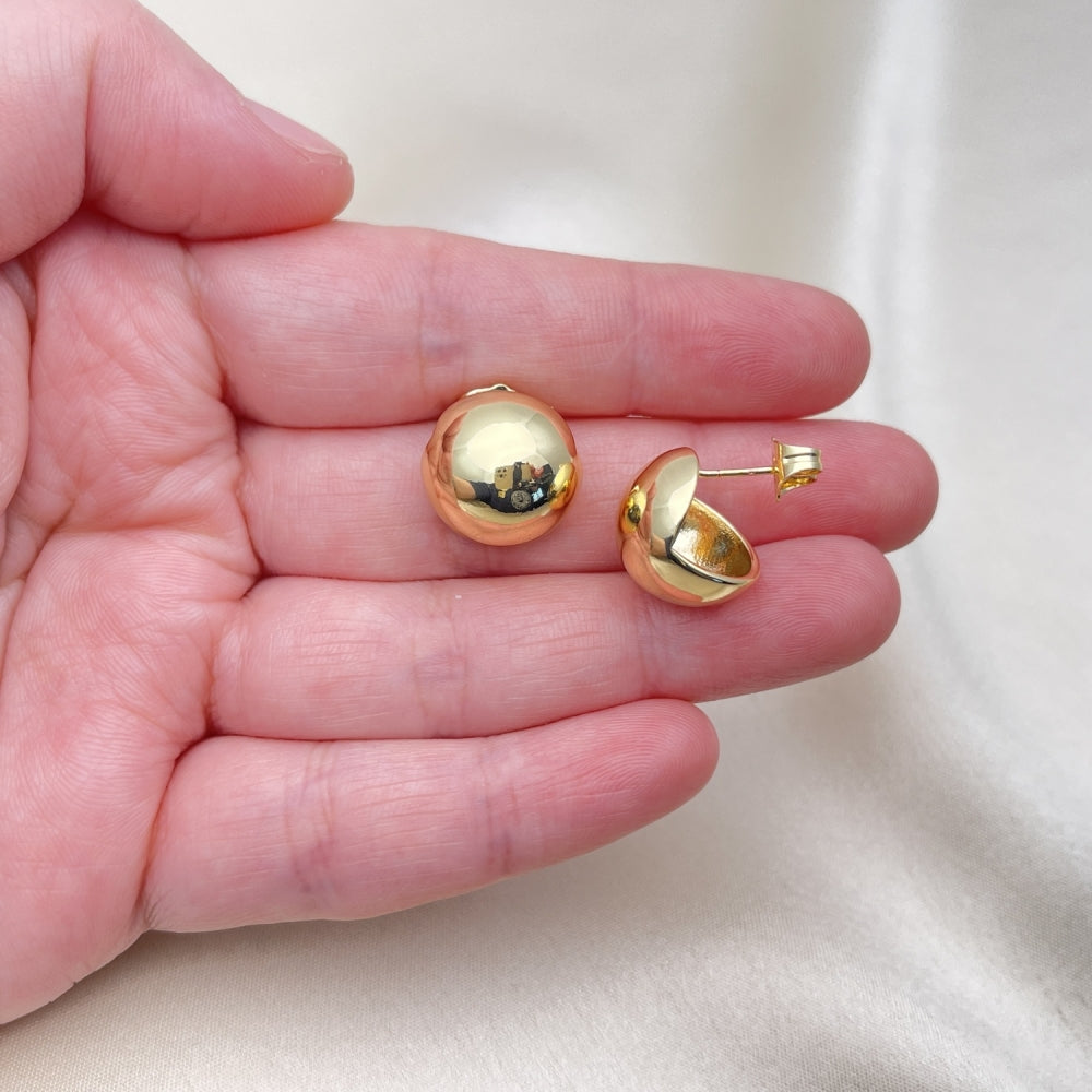 Oro Laminado Stud Earring, Gold Filled Style Ball Design, Polished, Golden Finish