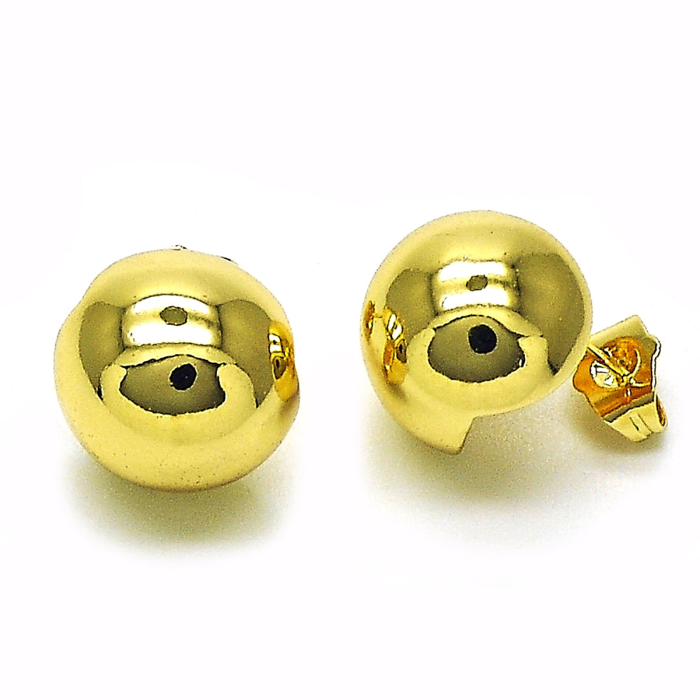 Oro Laminado Stud Earring, Gold Filled Style Ball Design, Polished, Golden Finish