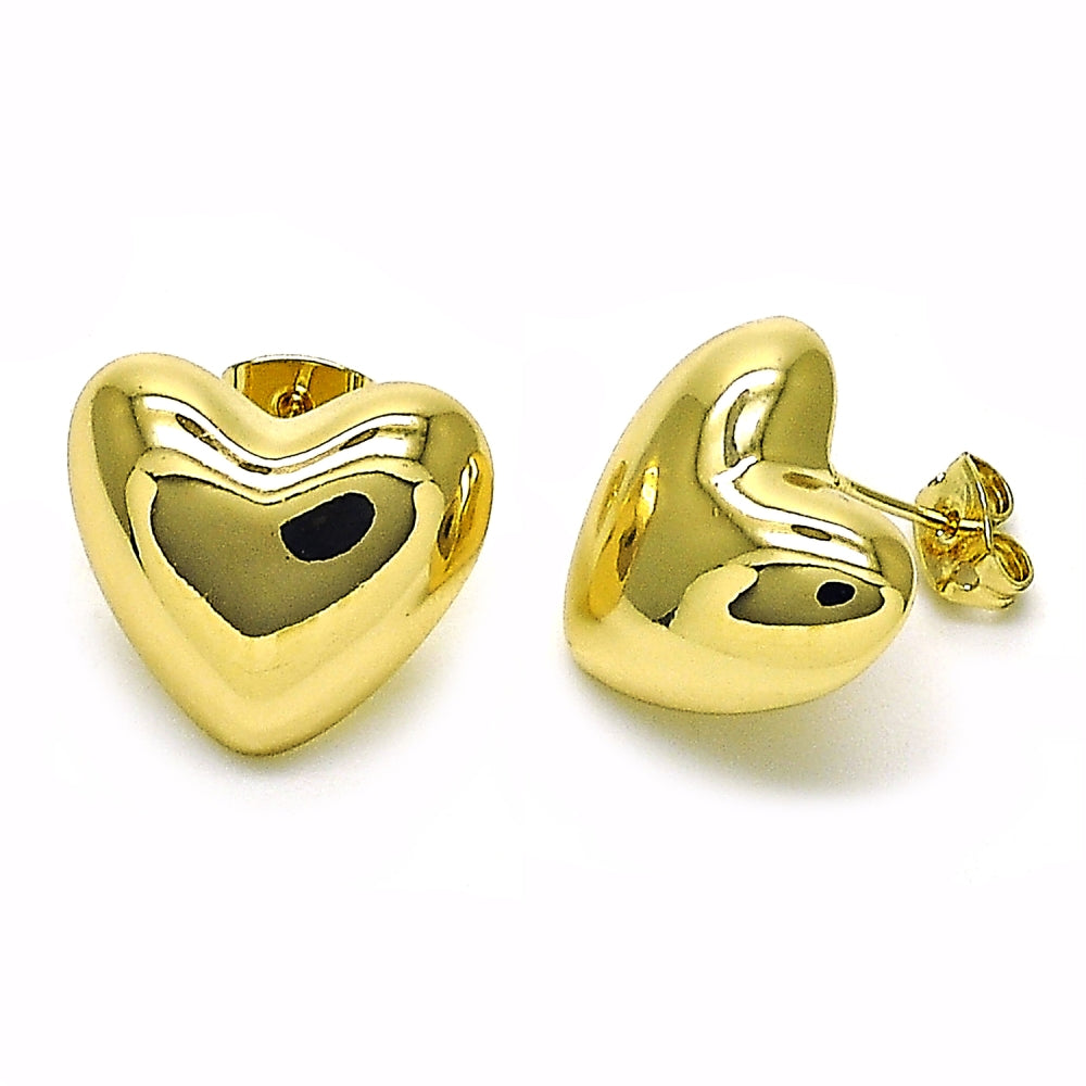 Oro Laminado Stud Earring, Gold Filled Style Heart Design, Polished, Golden Finish