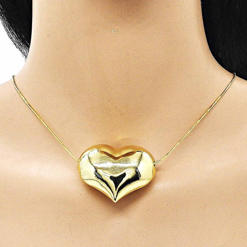 Oro Laminado Pendant Necklace, Gold Filled Style Heart and Hollow Design, Polished, Golden Finish