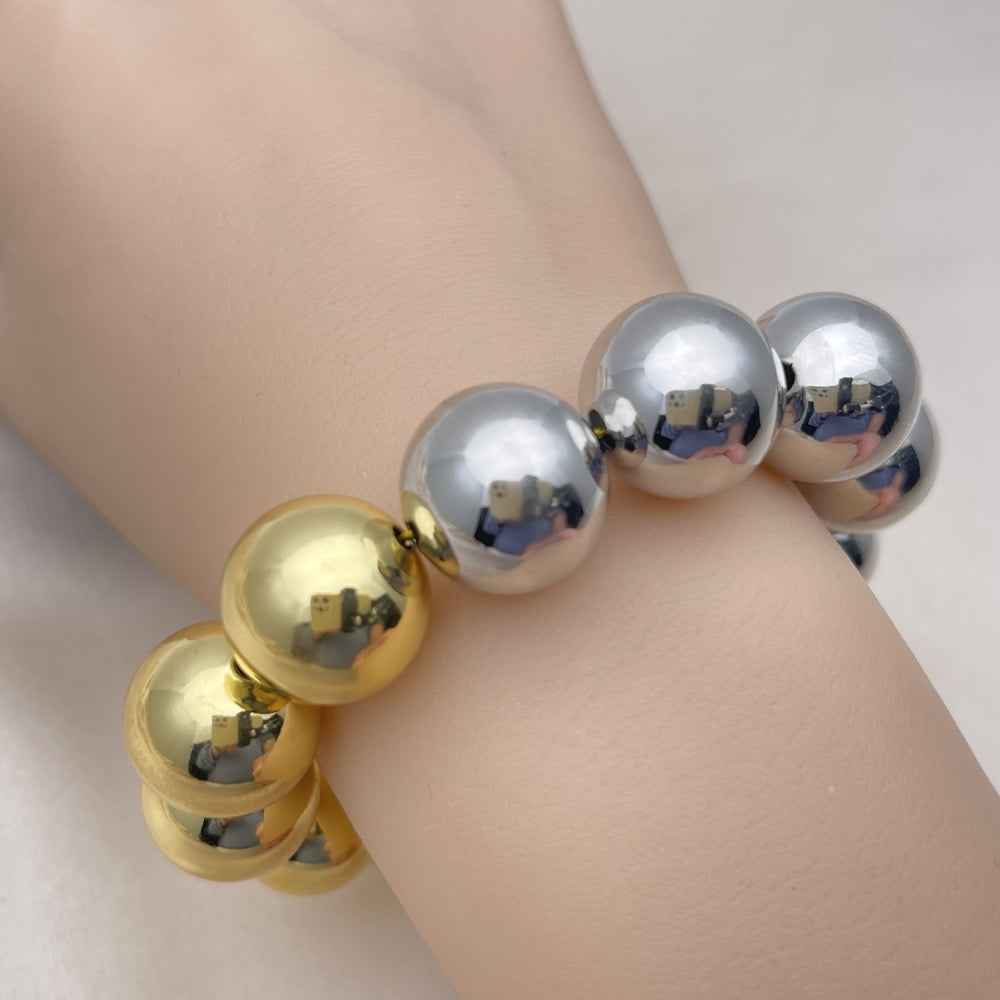 Oro Laminado Fancy Bracelet, Gold Filled Style Ball Design, Polished, Two Tone