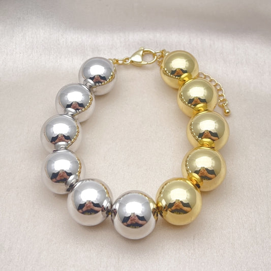 Oro Laminado Fancy Bracelet, Gold Filled Style Ball Design, Polished, Two Tone