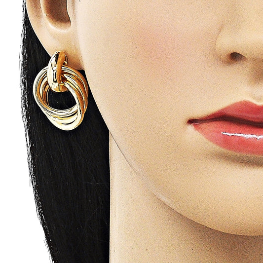Oro Laminado Stud Earring, Gold Filled Style Hollow Design, Polished, Golden Finish