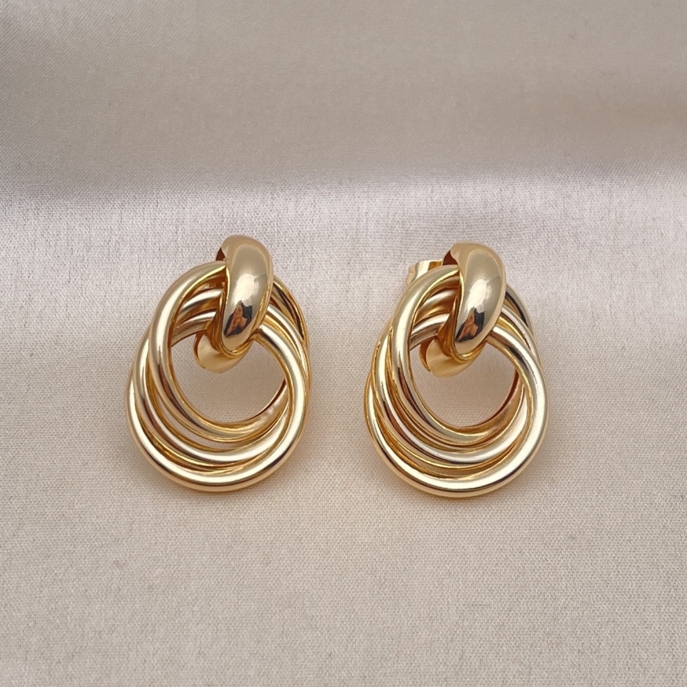 Oro Laminado Stud Earring, Gold Filled Style Hollow Design, Polished, Golden Finish
