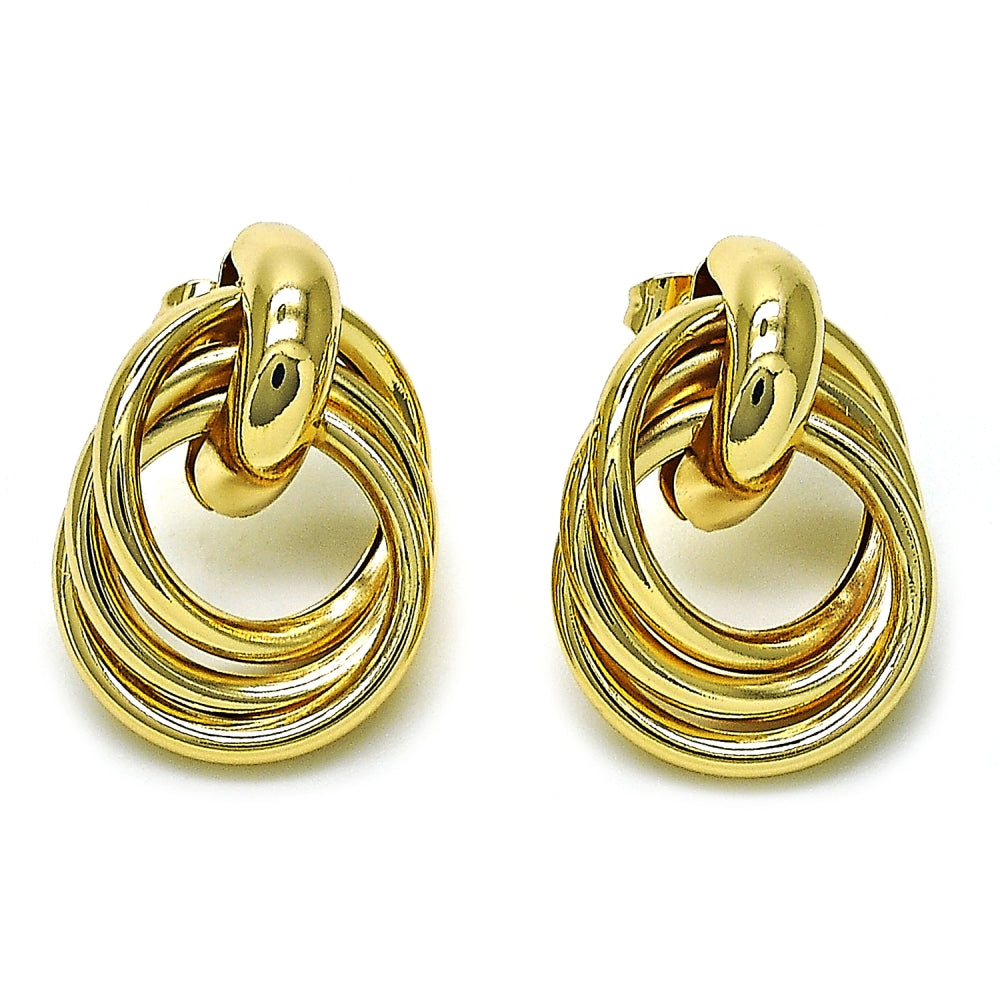 Oro Laminado Stud Earring, Gold Filled Style Hollow Design, Polished, Golden Finish