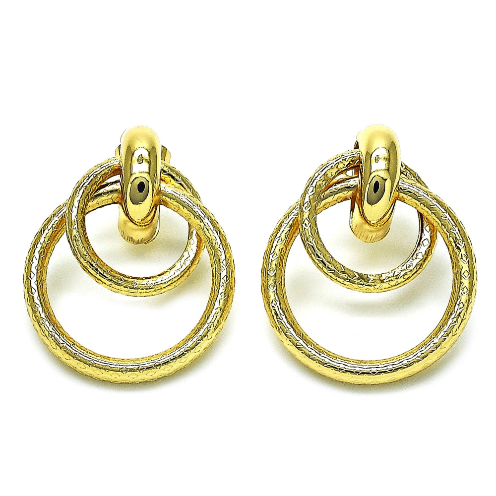 Oro Laminado Stud Earring, Gold Filled Style Hollow Design, Diamond Cutting Finish, Golden Finish