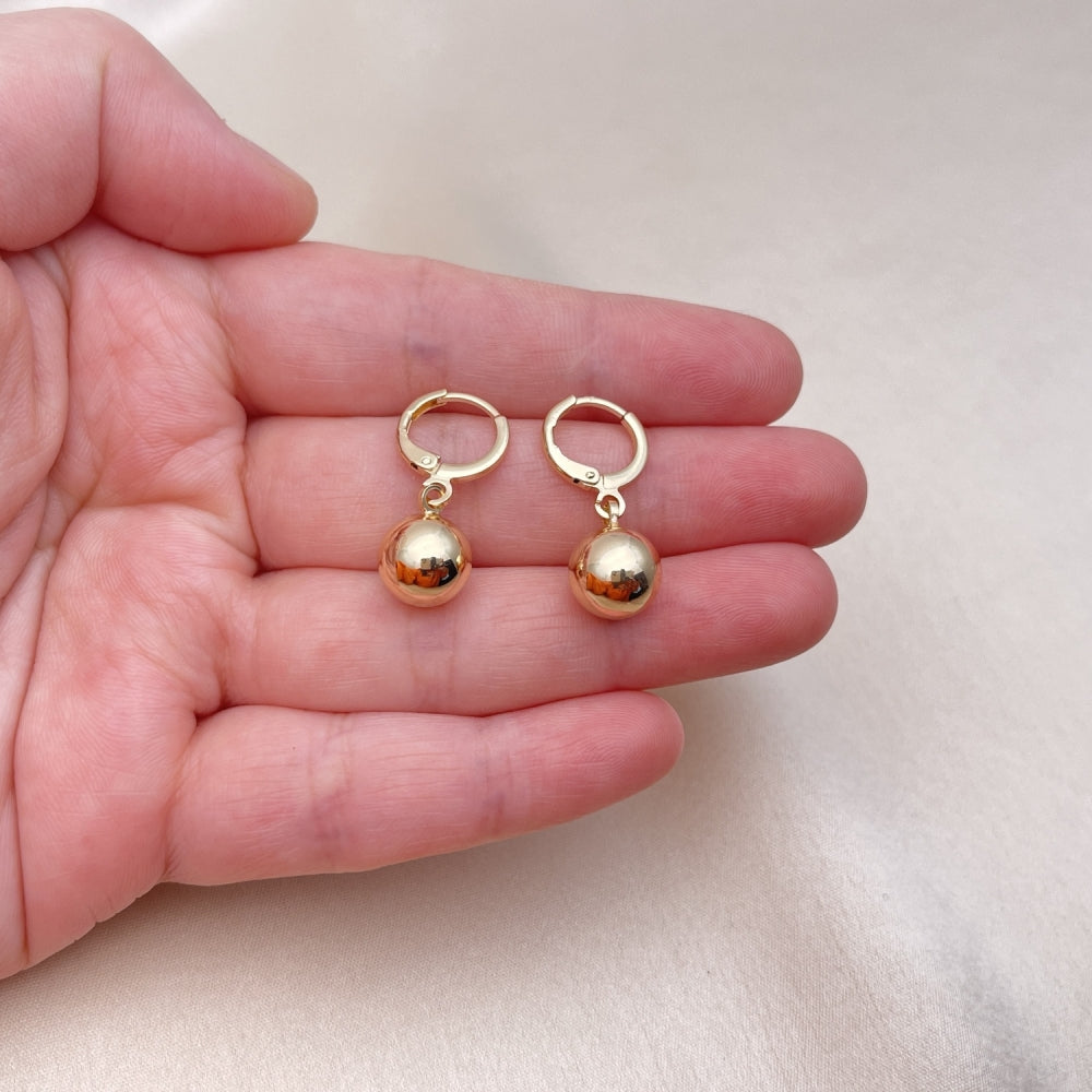 Oro Laminado Dangle Earring, Gold Filled Style Ball Design, Polished, Golden Finish