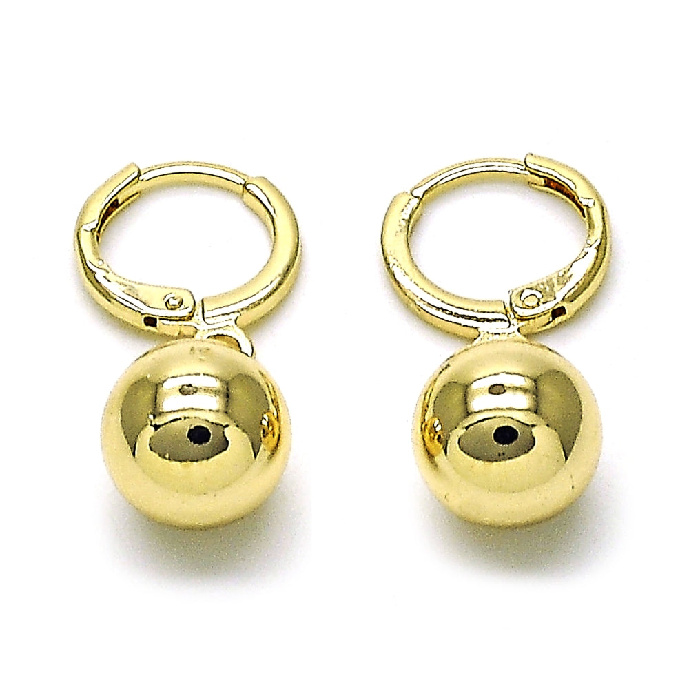 Oro Laminado Dangle Earring, Gold Filled Style Ball Design, Polished, Golden Finish