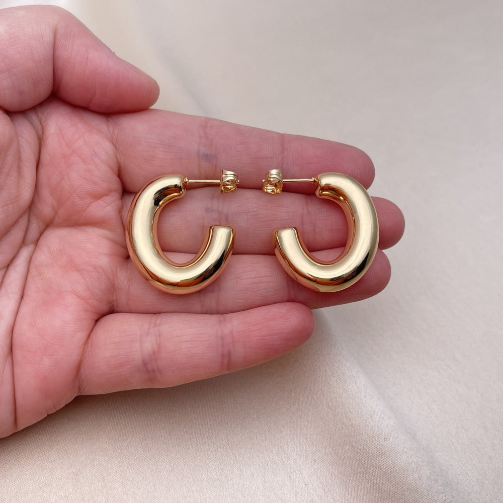 Oro Laminado Small Hoop, Gold Filled Style Hollow Design, Polished, Golden Finish
