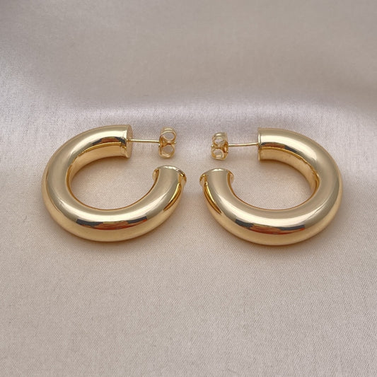 Oro Laminado Medium Hoop, Gold Filled Style Hollow Design, Polished, Golden Finish