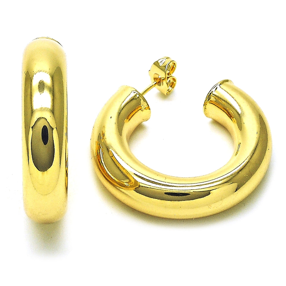 Oro Laminado Medium Hoop, Gold Filled Style Hollow Design, Polished, Golden Finish