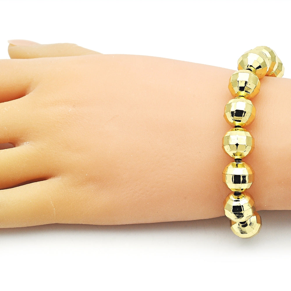 Oro Laminado Adjustable Bolo Bracelet, Gold Filled Style Ball and Disco Design, with White Cubic Zirconia, Diamond Cutting Finish, Golden Finish