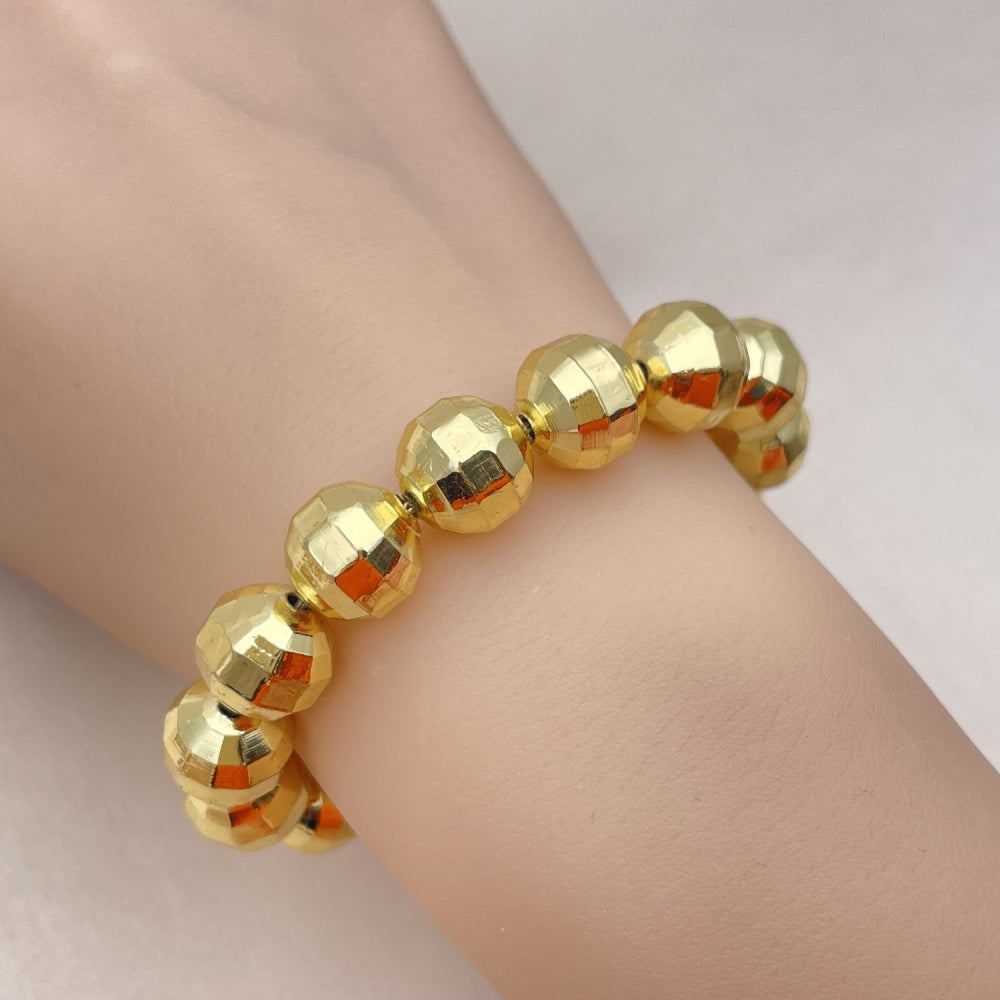 Oro Laminado Adjustable Bolo Bracelet, Gold Filled Style Ball and Disco Design, with White Cubic Zirconia, Diamond Cutting Finish, Golden Finish
