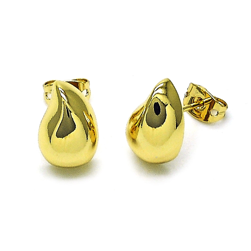 Oro Laminado Stud Earring, Gold Filled Style Teardrop Design, Polished, Golden Finish