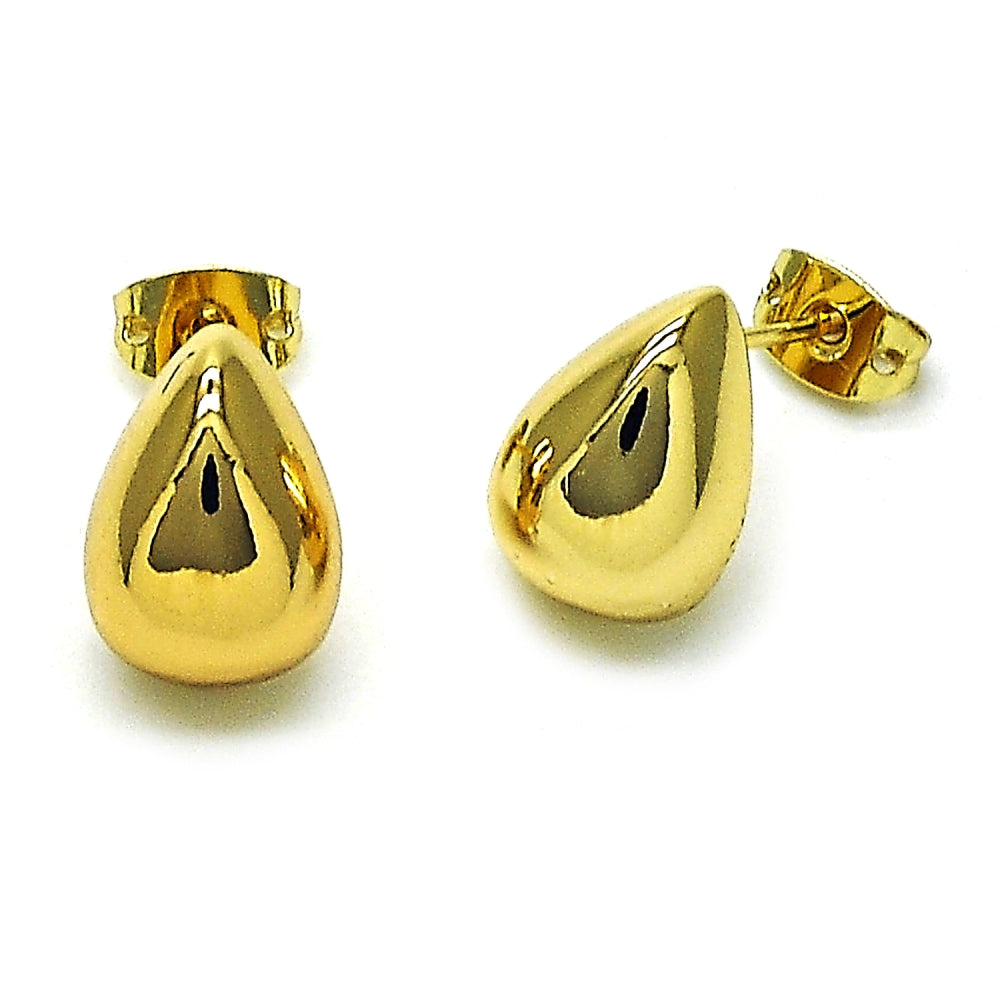 Oro Laminado Stud Earring, Gold Filled Style Teardrop Design, Polished, Golden Finish