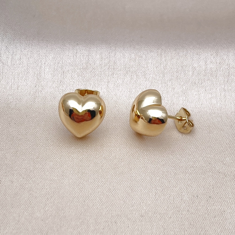 Oro Laminado Stud Earring, Gold Filled Style Heart Design, Polished, Golden Finish